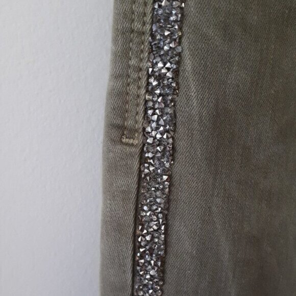 EUC Zara olive khaki skinny cropped ankle washed look sparkle side stripe jeans - Picture 10 of 13